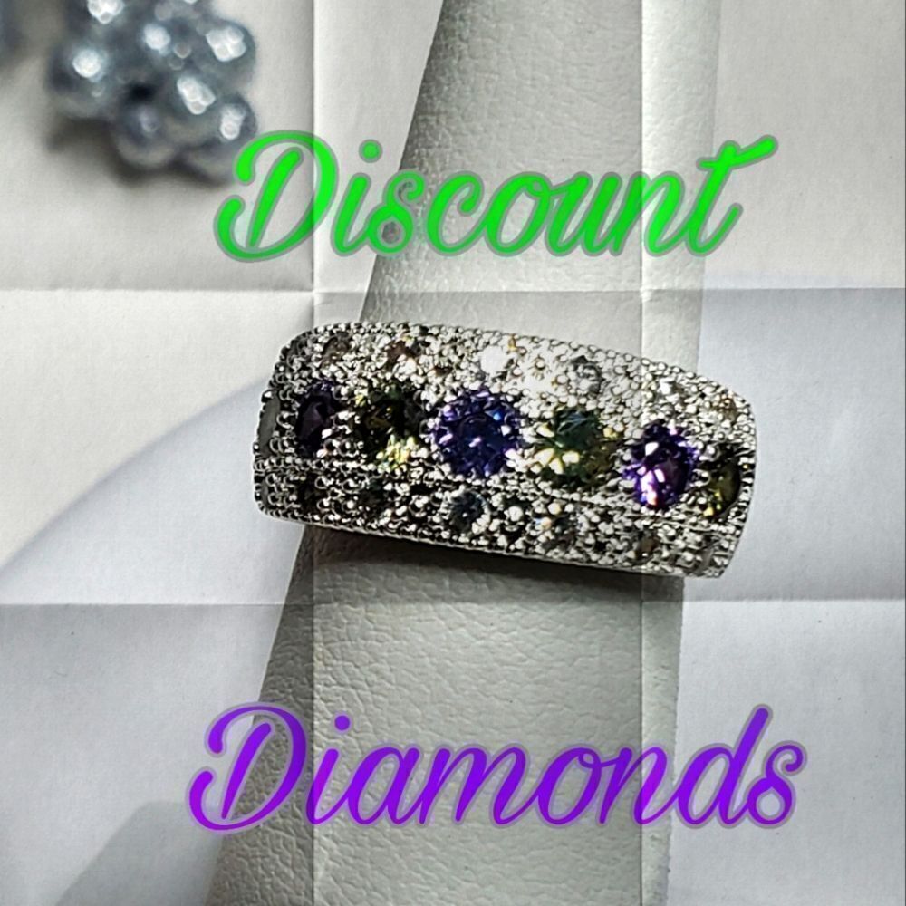 Green & Blue Topaz with White Topaz Cocktail Ring on 925 Silver Ring